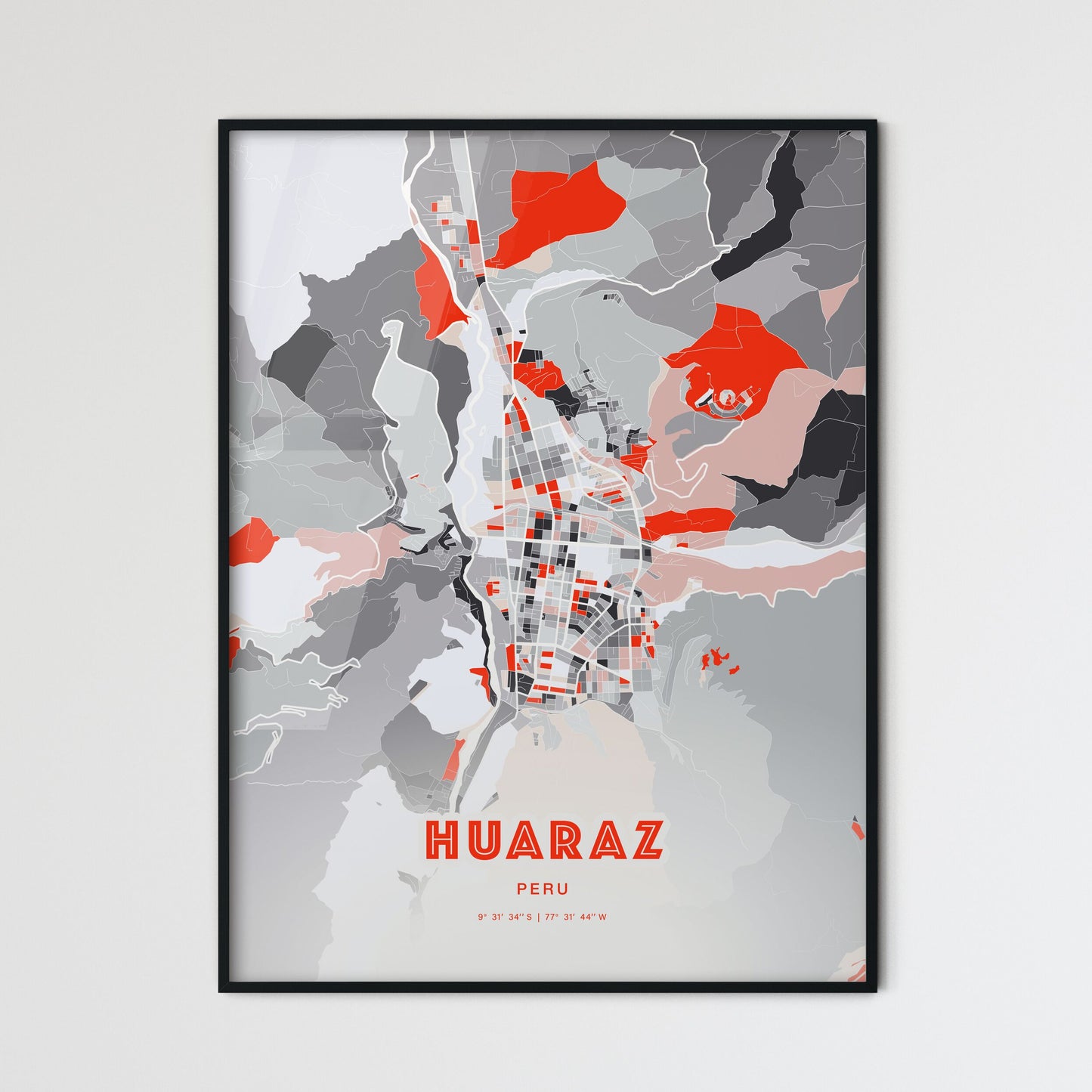 Colorful HUARAZ PERU Fine Art Map Modern