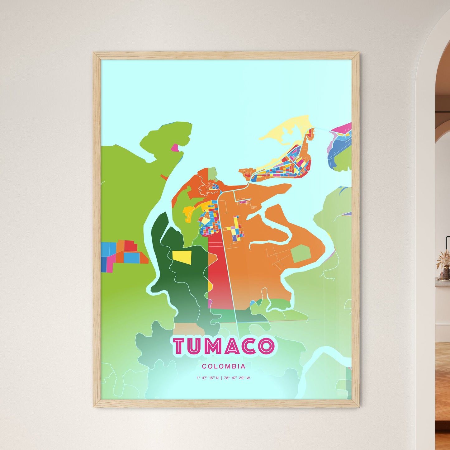 Colorful TUMACO COLOMBIA Fine Art Map Crazy Colors