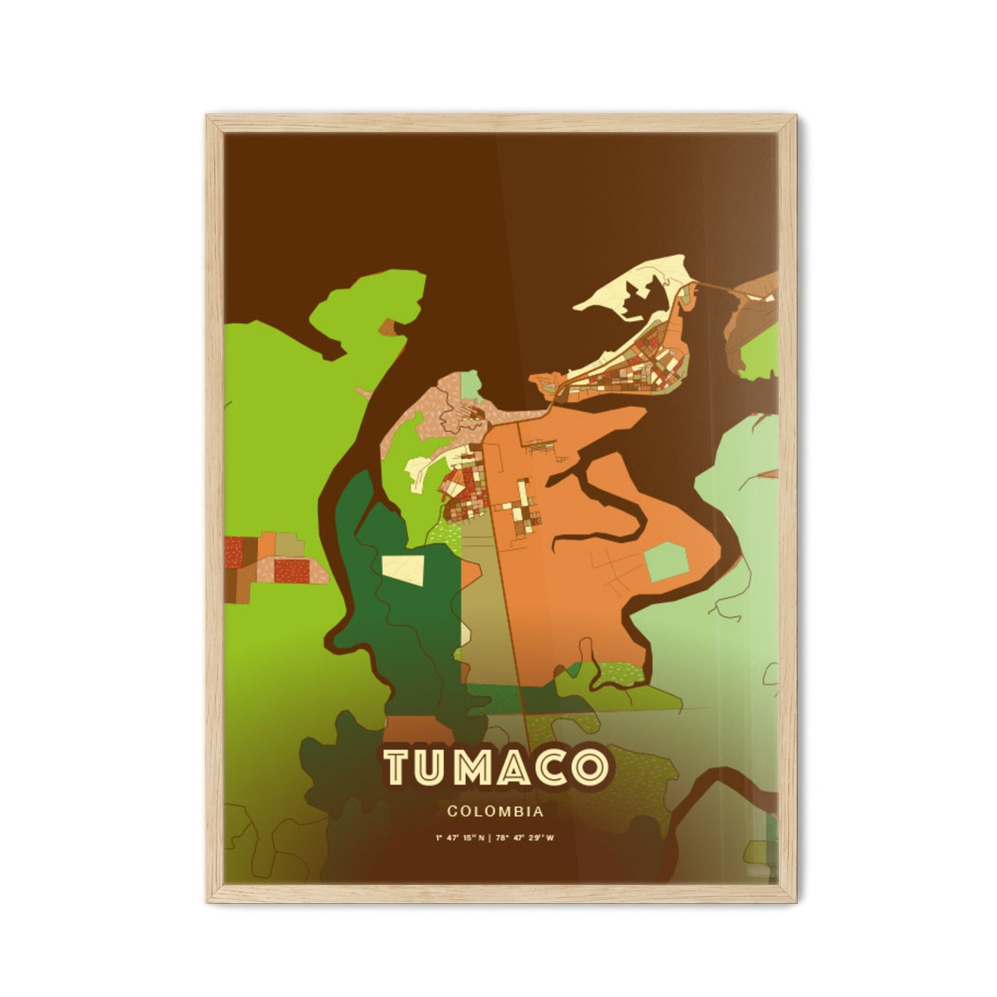 Colorful TUMACO COLOMBIA Fine Art Map Farmhouse