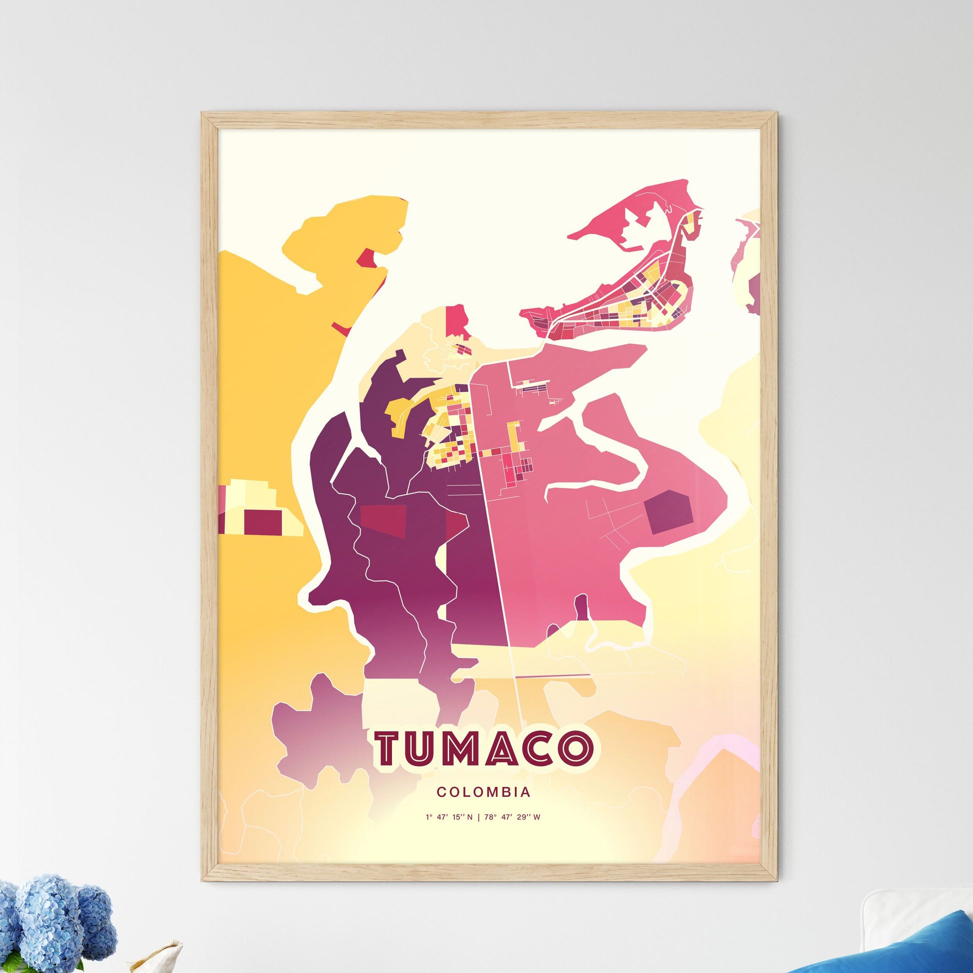 Colorful TUMACO COLOMBIA Fine Art Map Hot Red