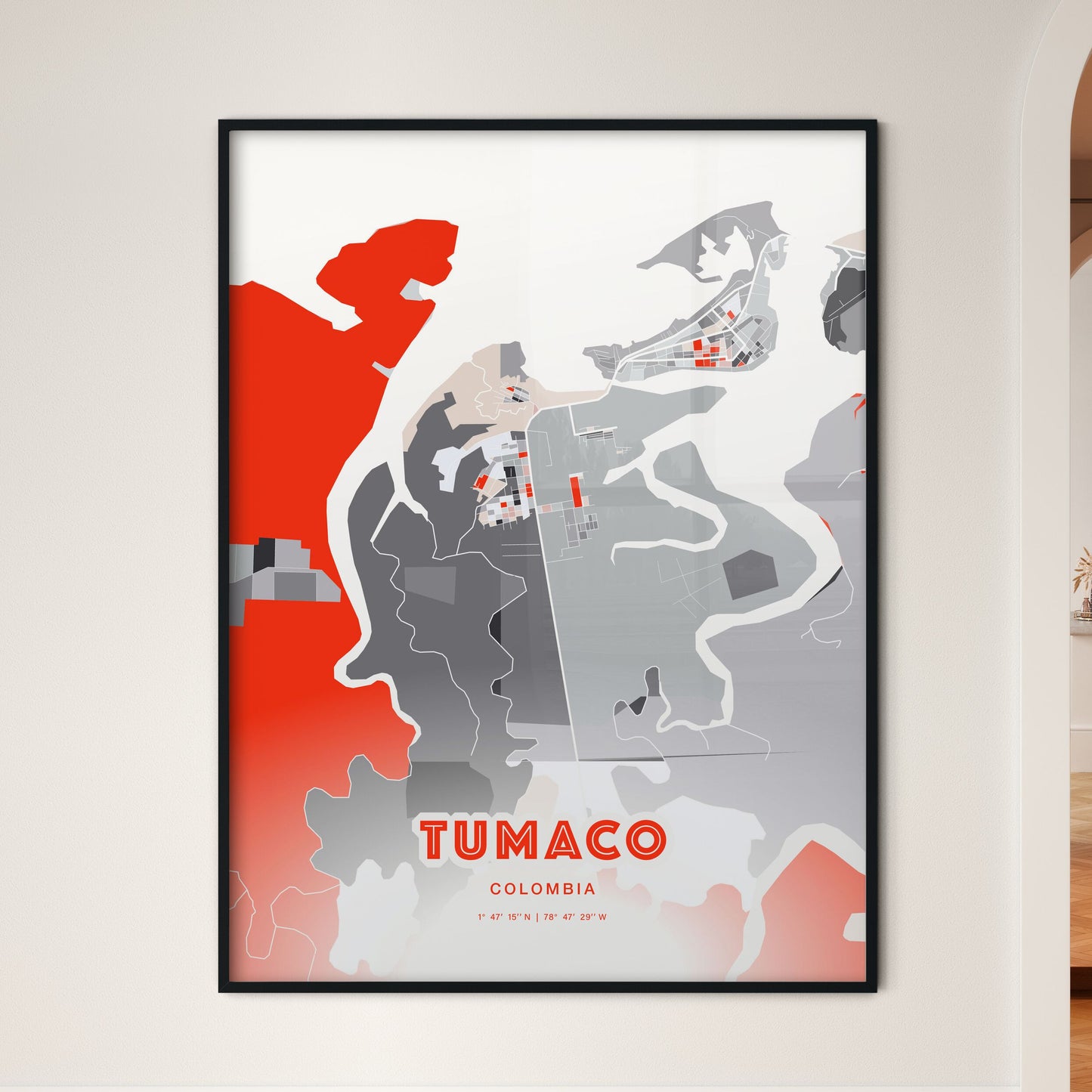 Colorful TUMACO COLOMBIA Fine Art Map Modern