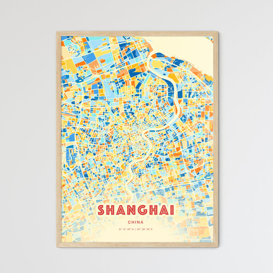 Colorful Shanghai China Fine Art Map Blue Orange