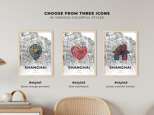Shanghai China maps with colorful icons