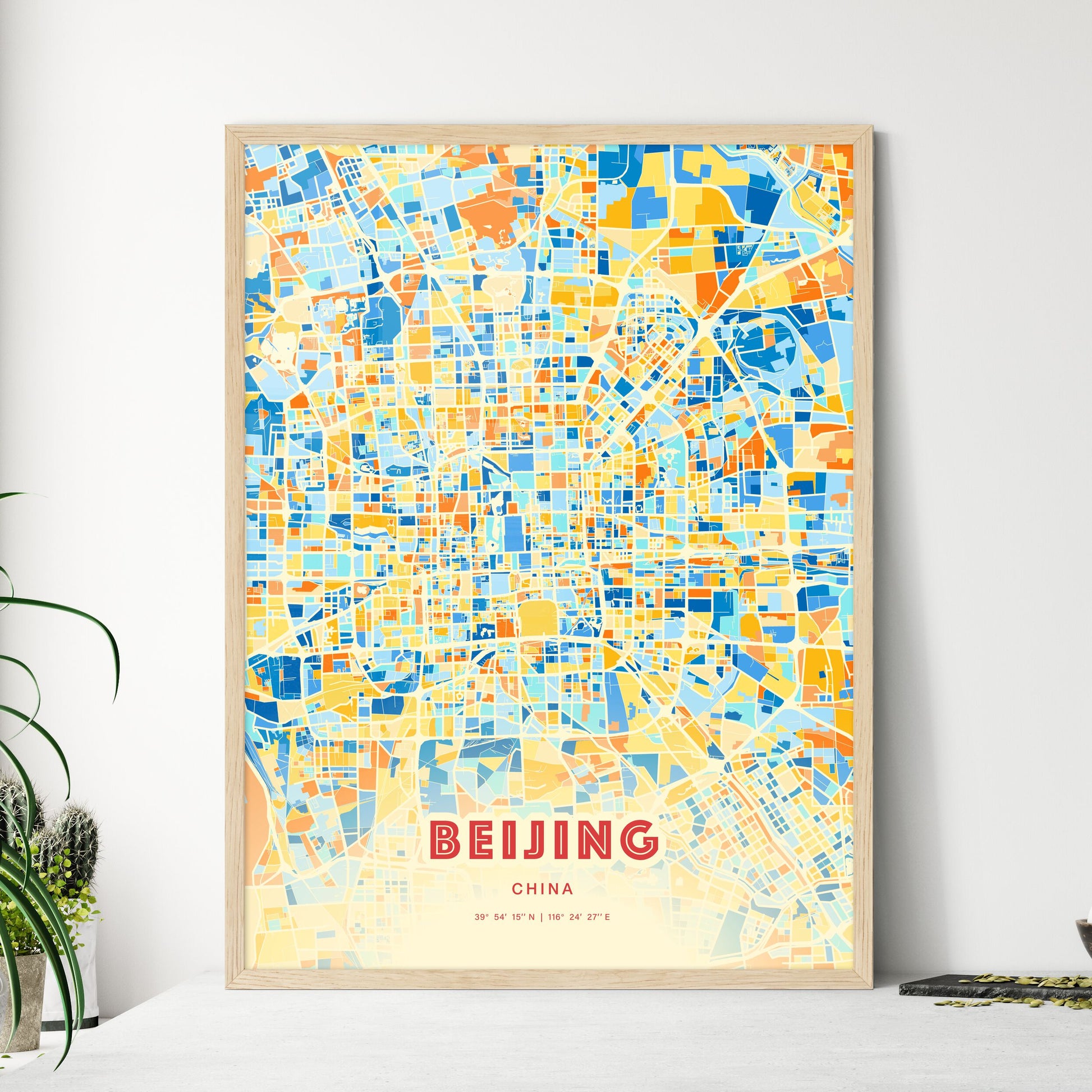 Colorful Beijing China Fine Art Map Blue Orange