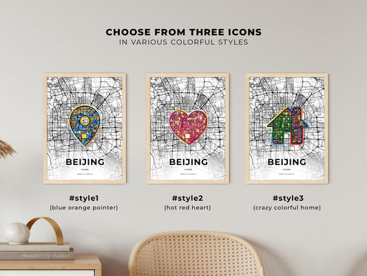 Beijing China maps with colorful icons