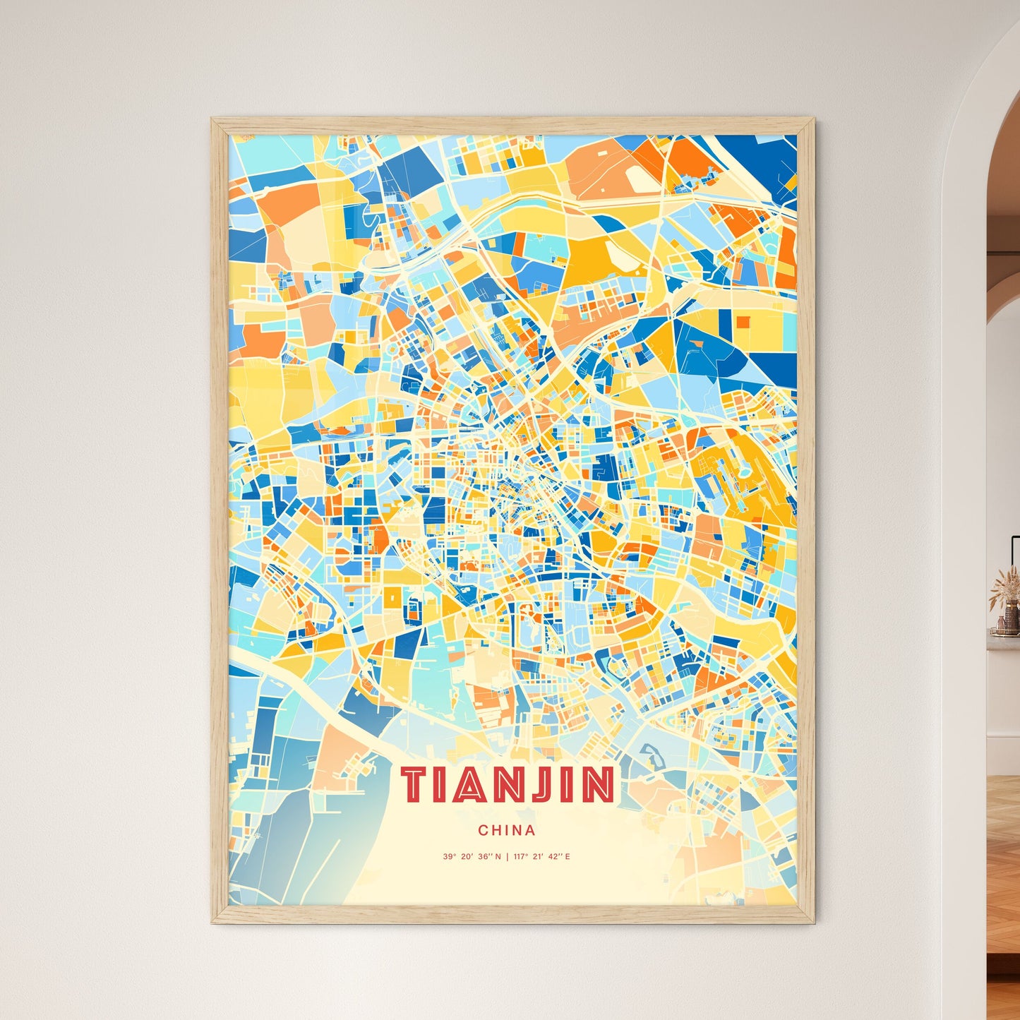 Colorful Tianjin China Fine Art Map Blue Orange