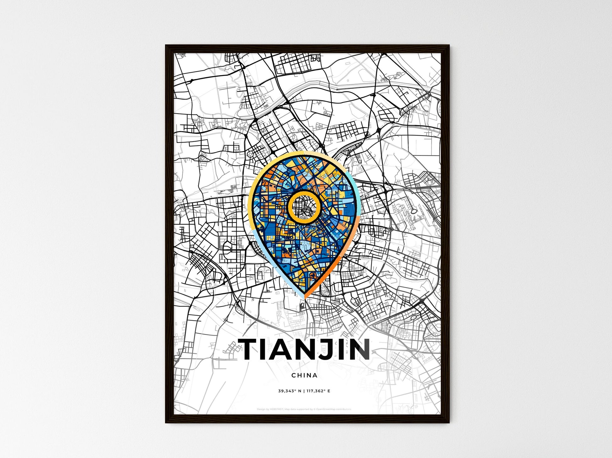 Tianjin China wedding art map with pointer icon
