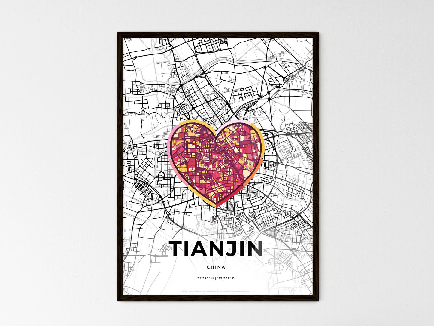 Tianjin China wedding art map with heart icon