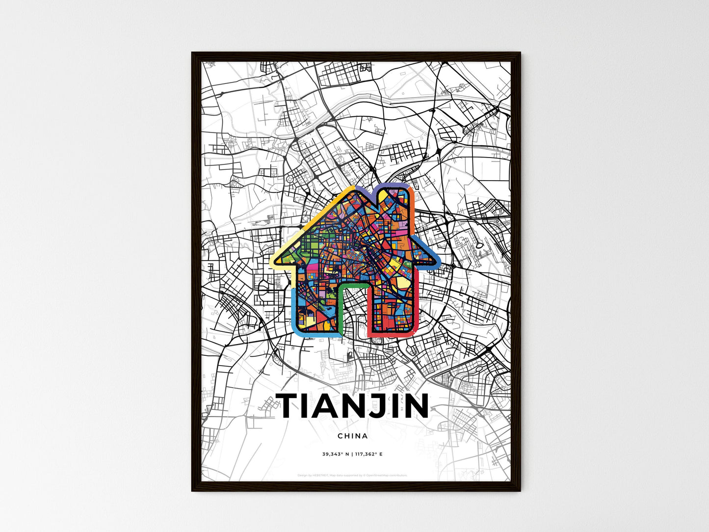Tianjin China wedding art map with home icon