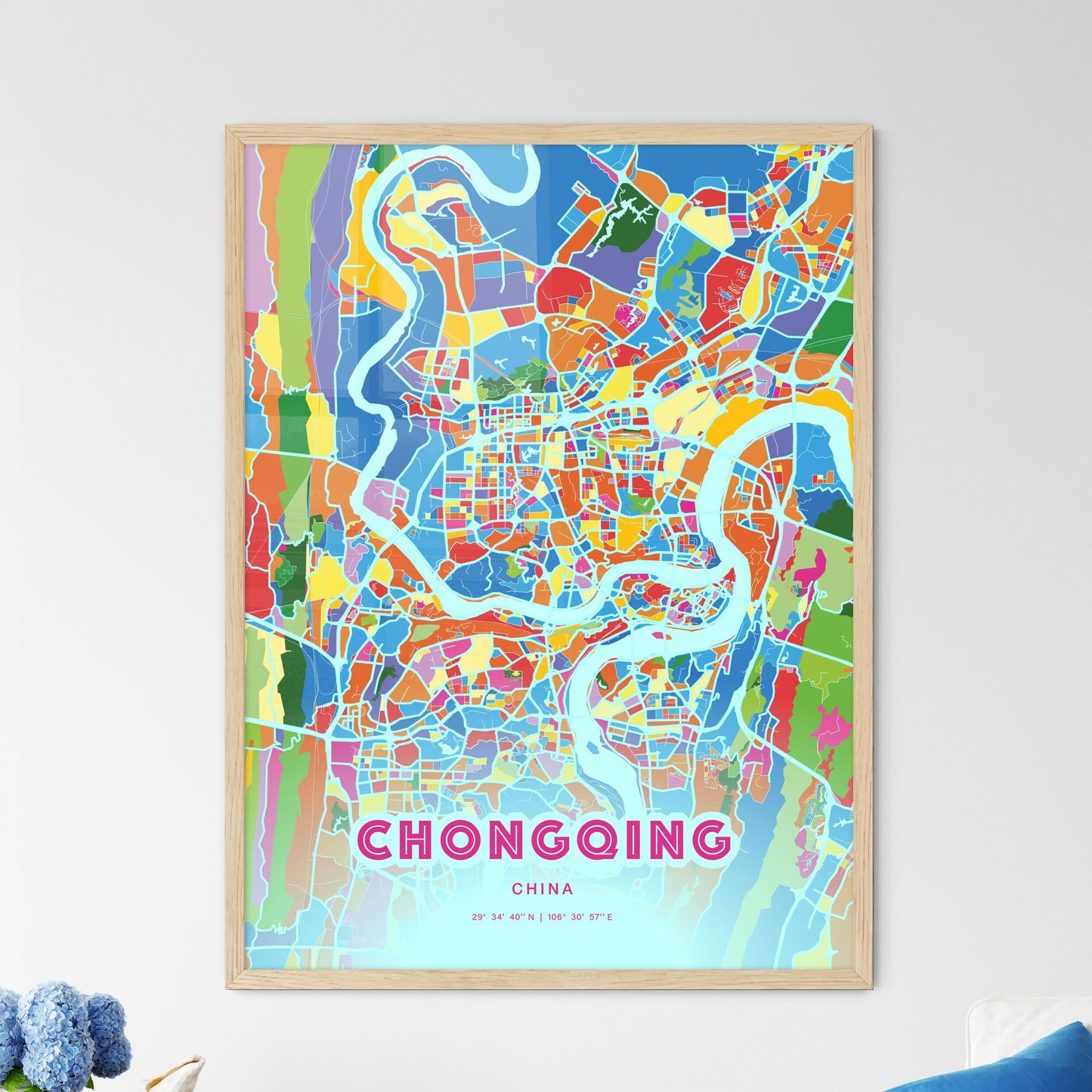 Colorful CHONGQING CHINA Fine Art Map Crazy Colors