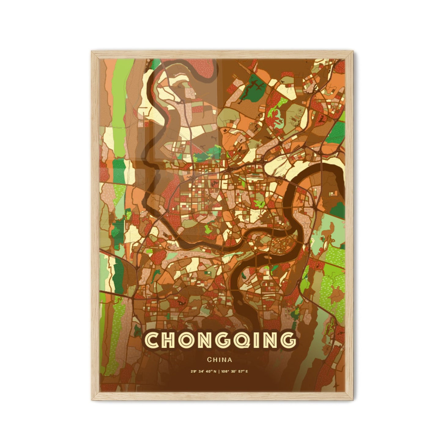 Colorful CHONGQING CHINA Fine Art Map Farmhouse