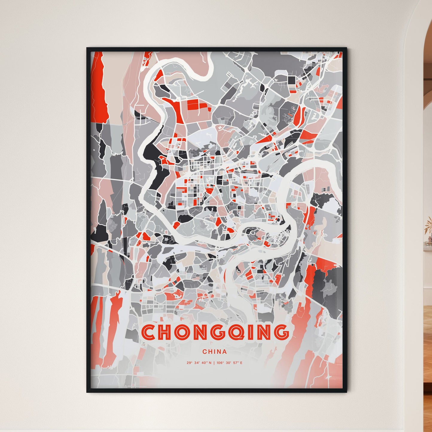 Colorful CHONGQING CHINA Fine Art Map Modern