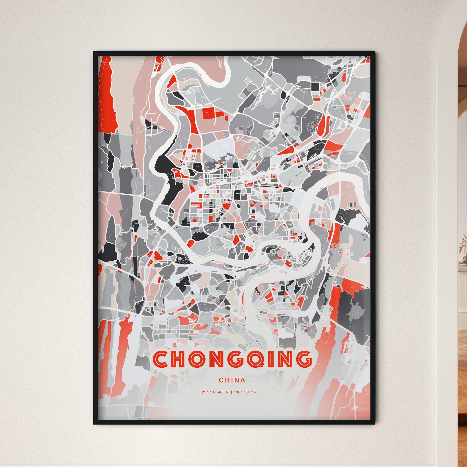 Colorful CHONGQING CHINA Fine Art Map Modern