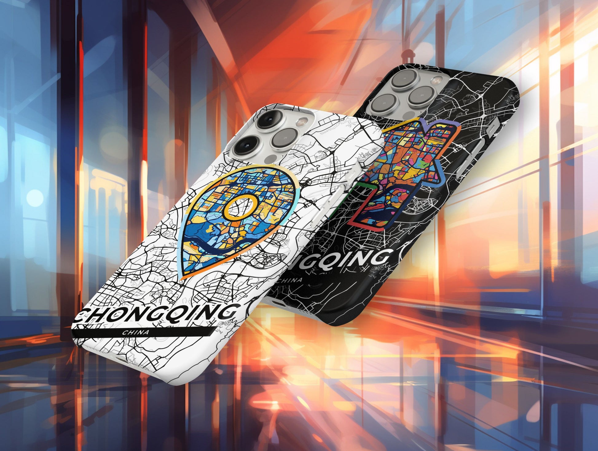 Chongqing China slim phone case with colorful icon. Birthday, wedding or housewarming gift. Couple match cases.