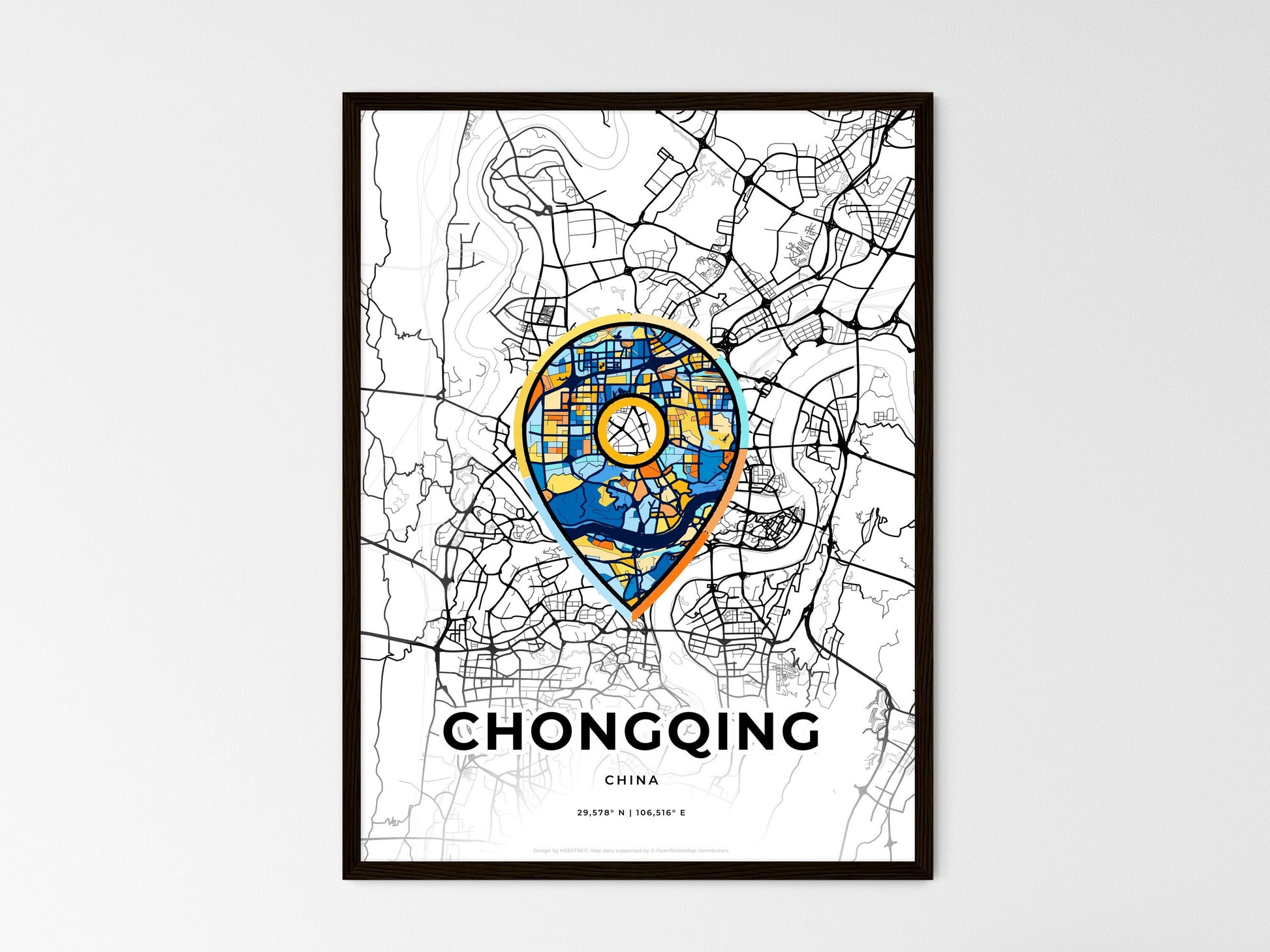 CHONGQING CHINA minimal art map with a colorful icon. Where it all began, Couple map gift. Style 1