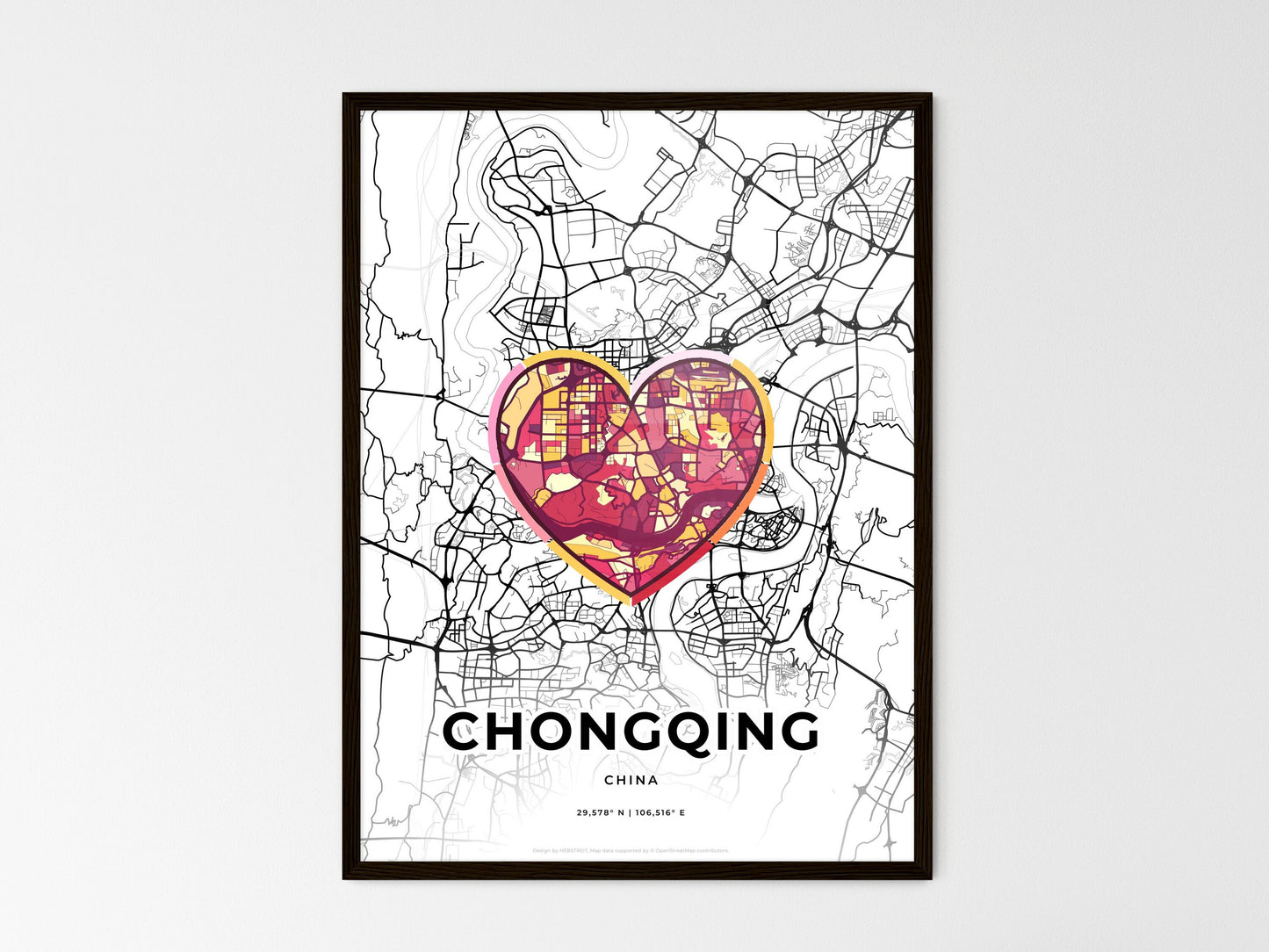 CHONGQING CHINA minimal art map with a colorful icon. Where it all began, Couple map gift. Style 2