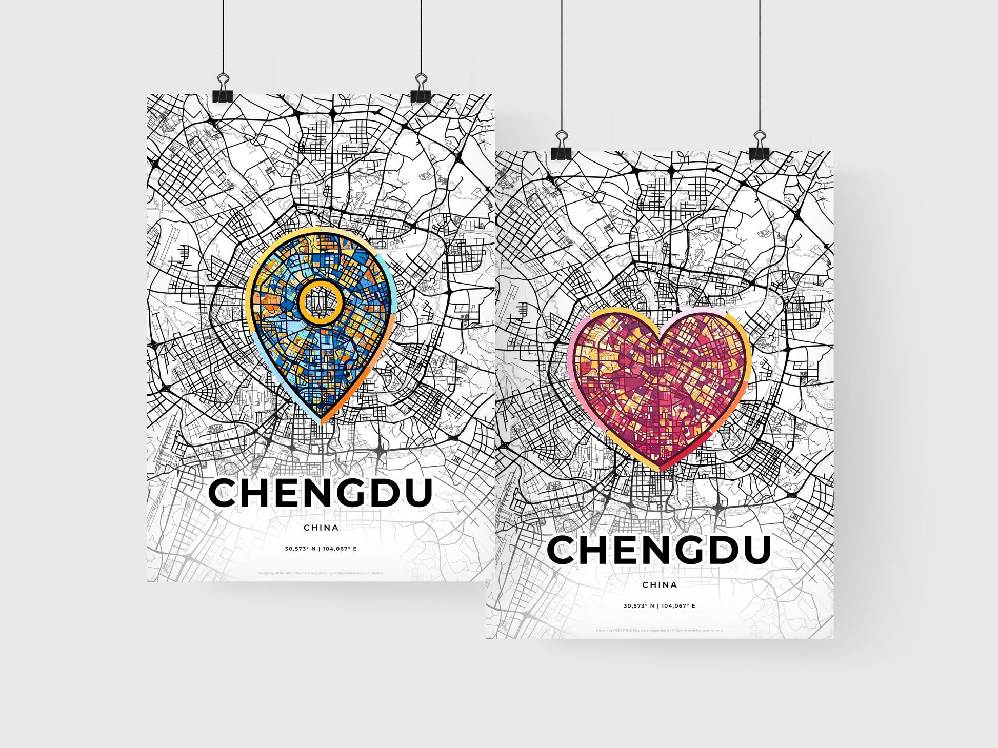 CHENGDU CHINA minimal art map with a colorful icon. Where it all began, Couple map gift.