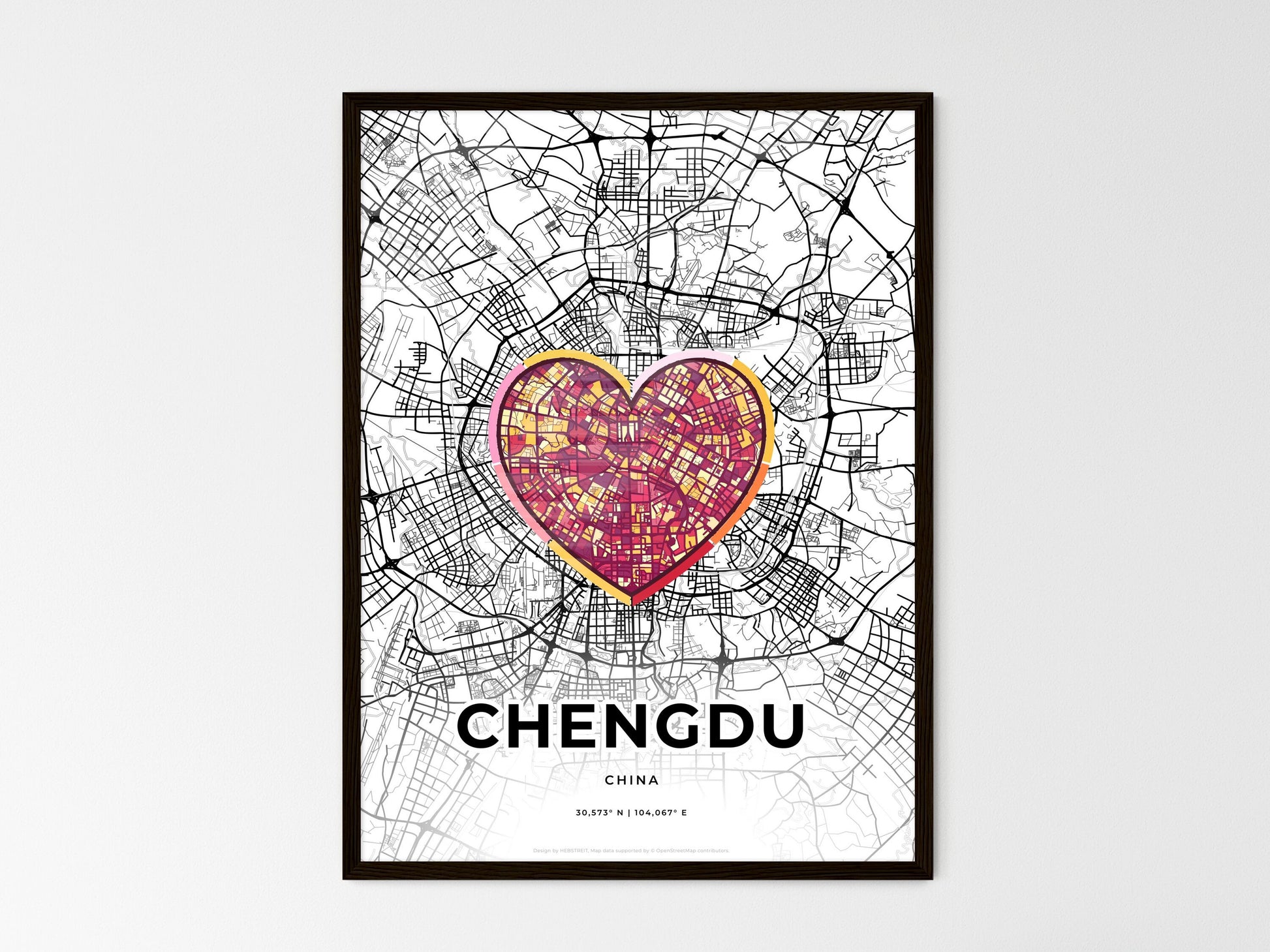 CHENGDU CHINA minimal art map with a colorful icon. Where it all began, Couple map gift. Style 2