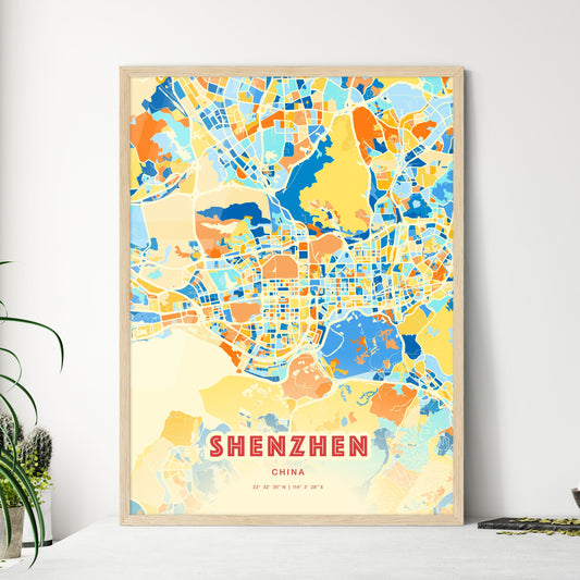 Colorful Shenzhen China Fine Art Map Blue Orange