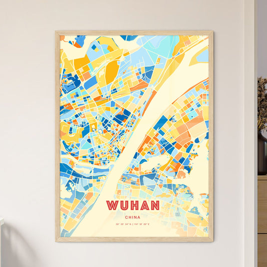 Colorful Wuhan China Fine Art Map Blue Orange