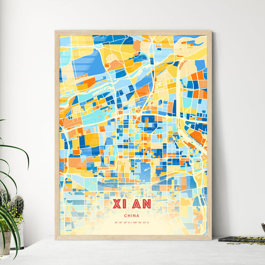 Colorful XI AN CHINA Fine Art Map Blue Orange