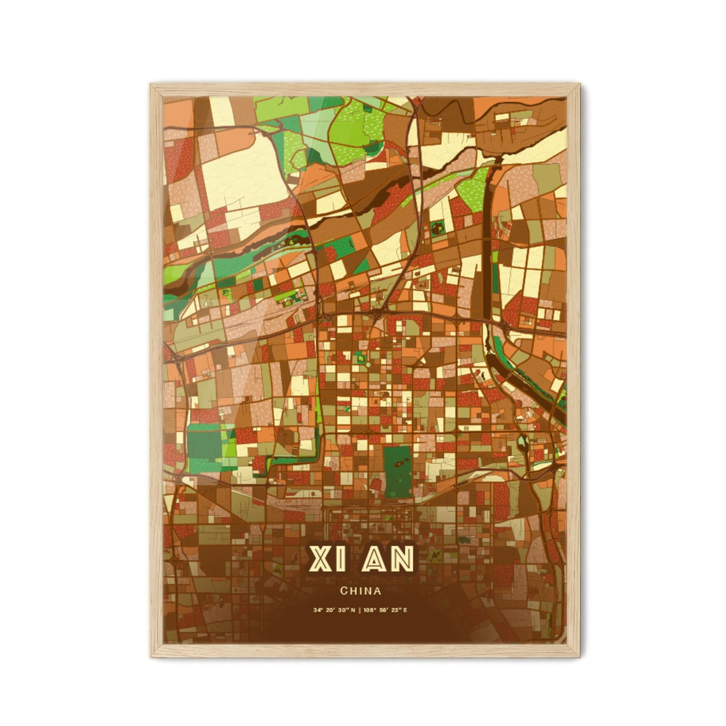 Colorful XI AN CHINA Fine Art Map Farmhouse