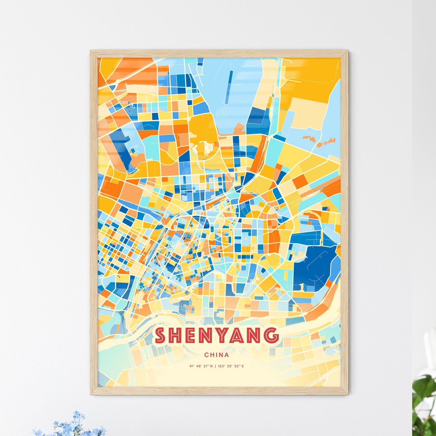 Colorful Shenyang China Fine Art Map Blue Orange