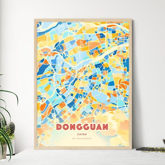 Colorful DONGGUAN CHINA Fine Art Map Blue Orange