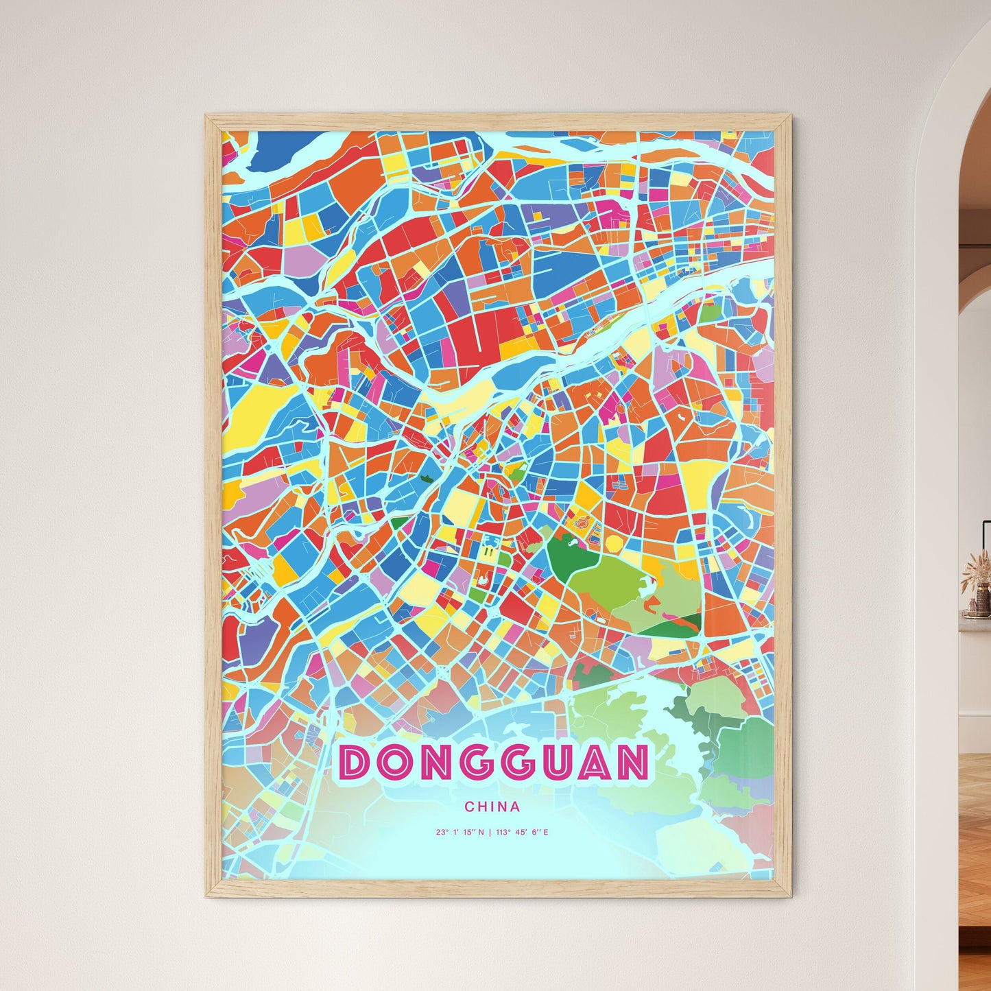 Colorful DONGGUAN CHINA Fine Art Map Crazy Colors