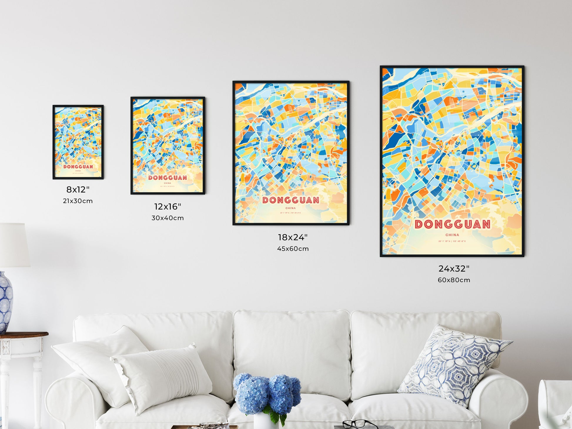 Colorful DONGGUAN CHINA Fine Art Map Blue Orange