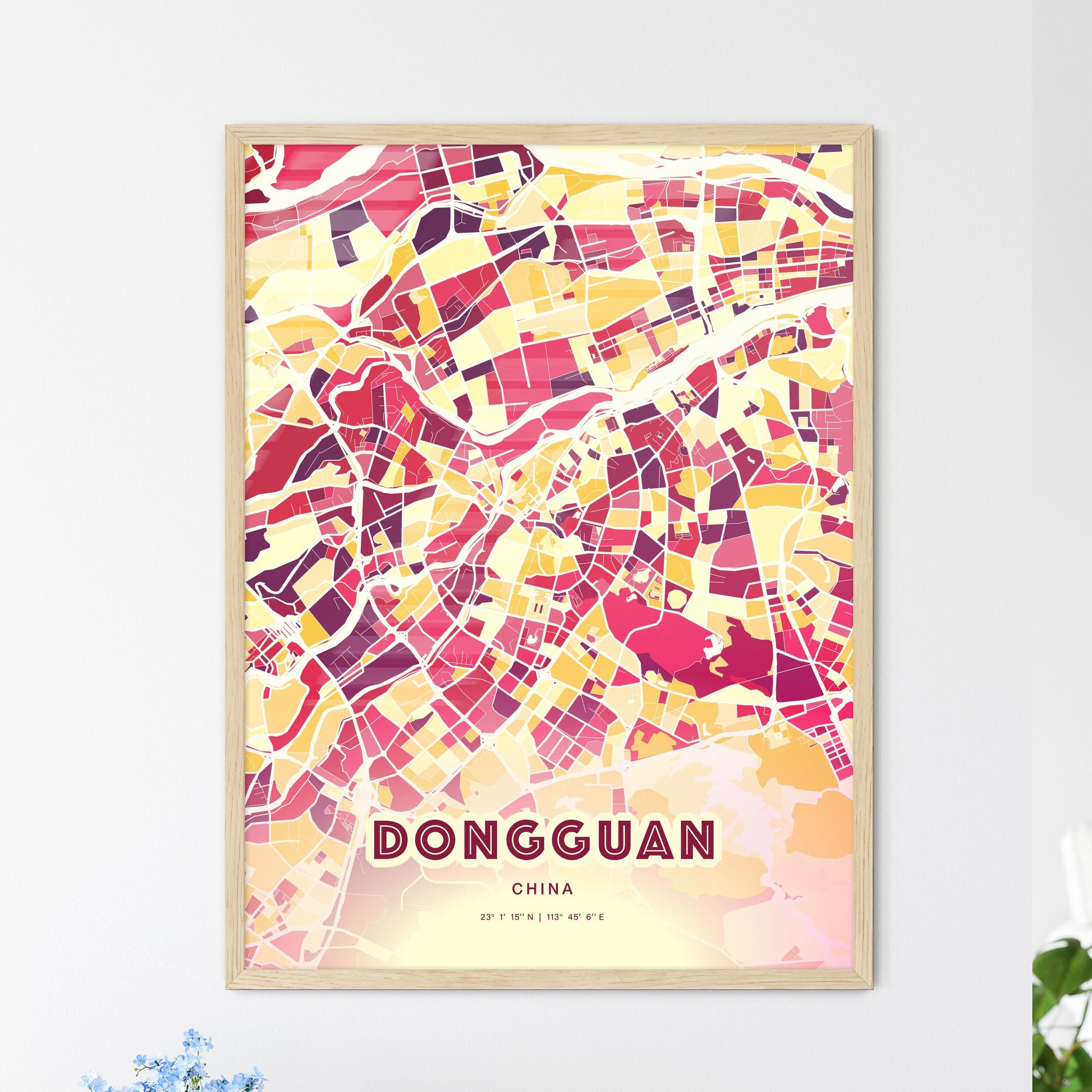 Colorful DONGGUAN CHINA Fine Art Map Hot Red