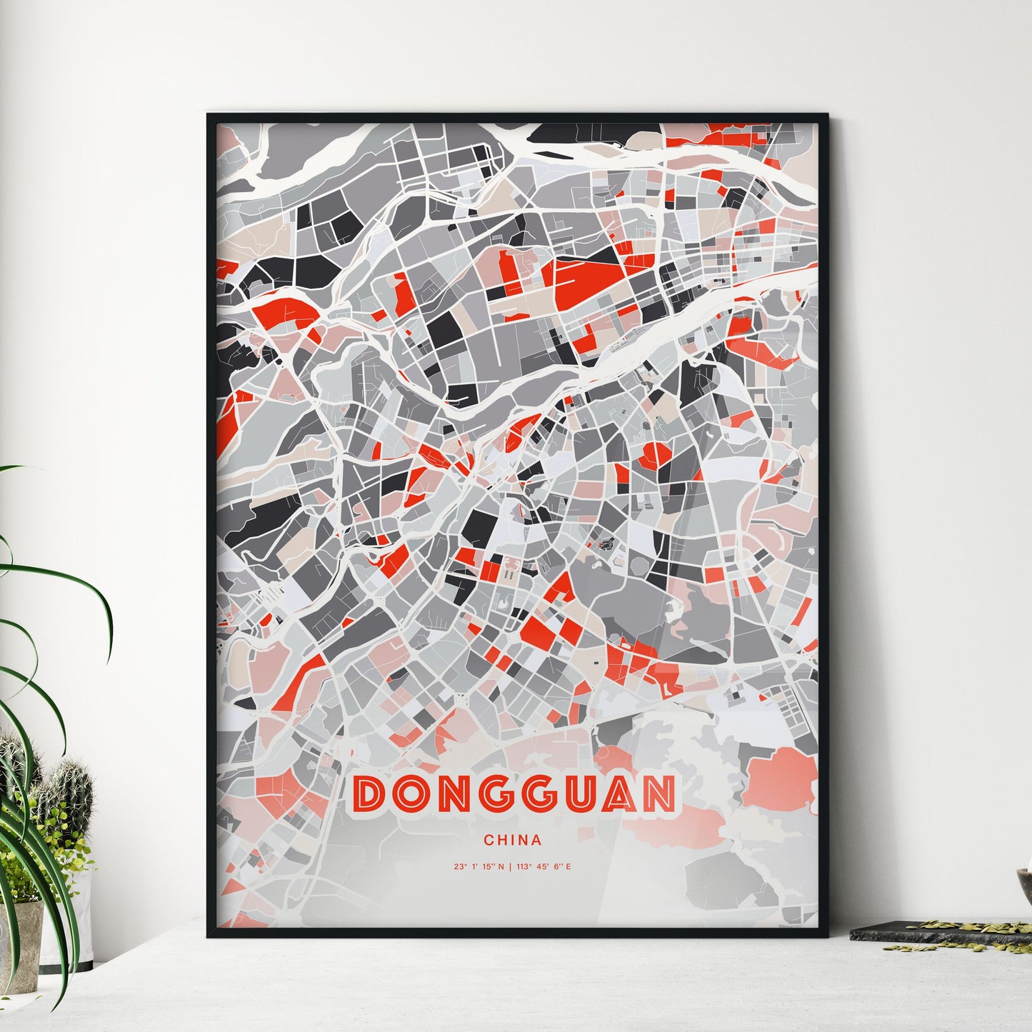 Colorful DONGGUAN CHINA Fine Art Map Modern