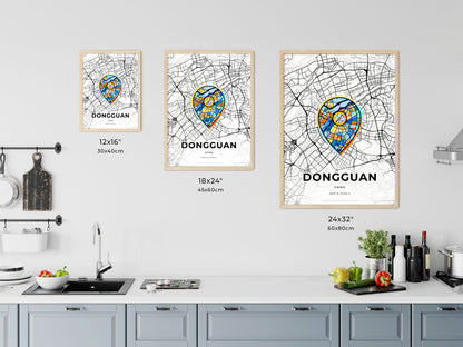 DONGGUAN CHINA minimal art map with a colorful icon. Where it all began, Couple map gift.