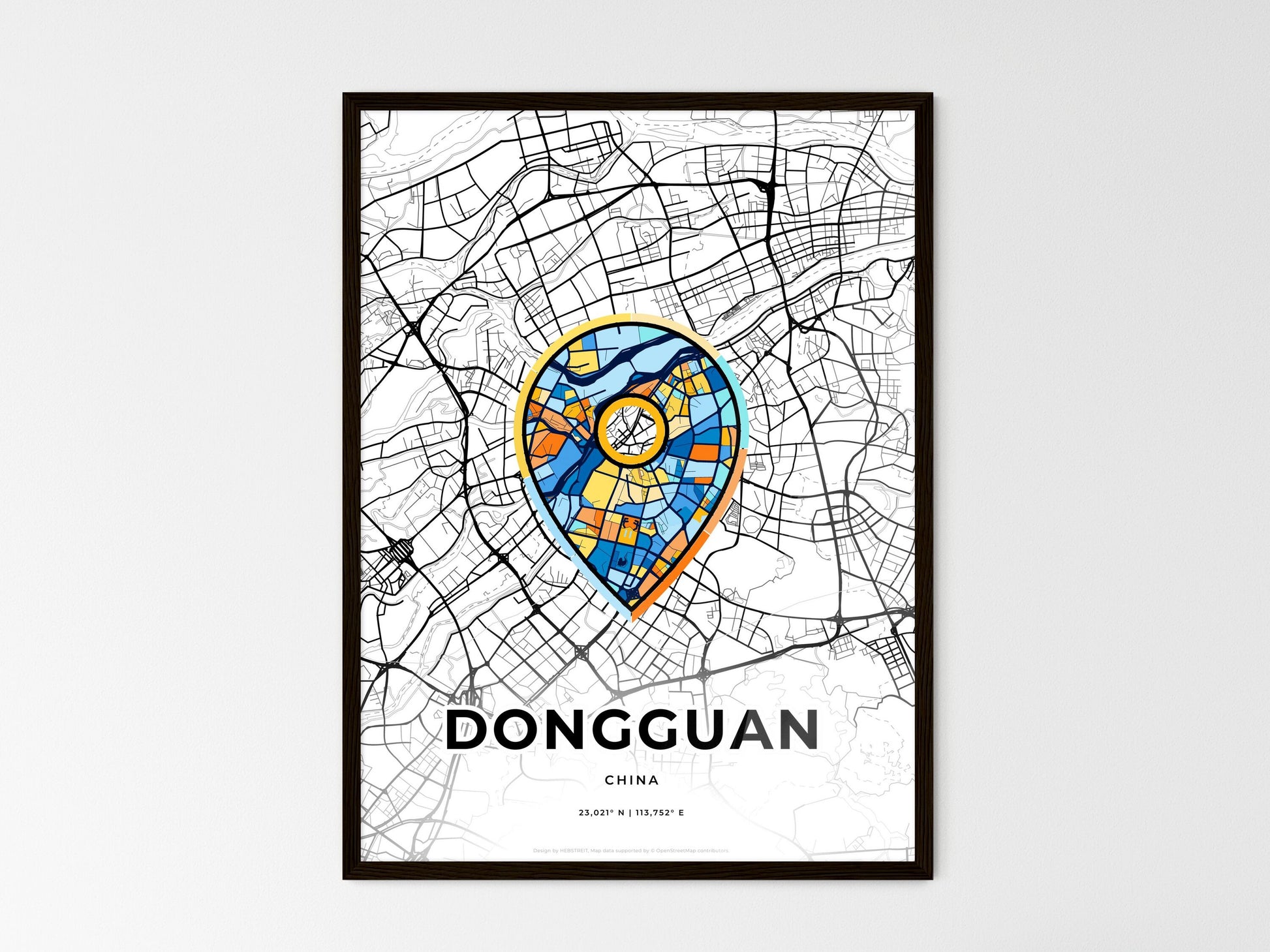 DONGGUAN CHINA minimal art map with a colorful icon. Where it all began, Couple map gift. Style 1