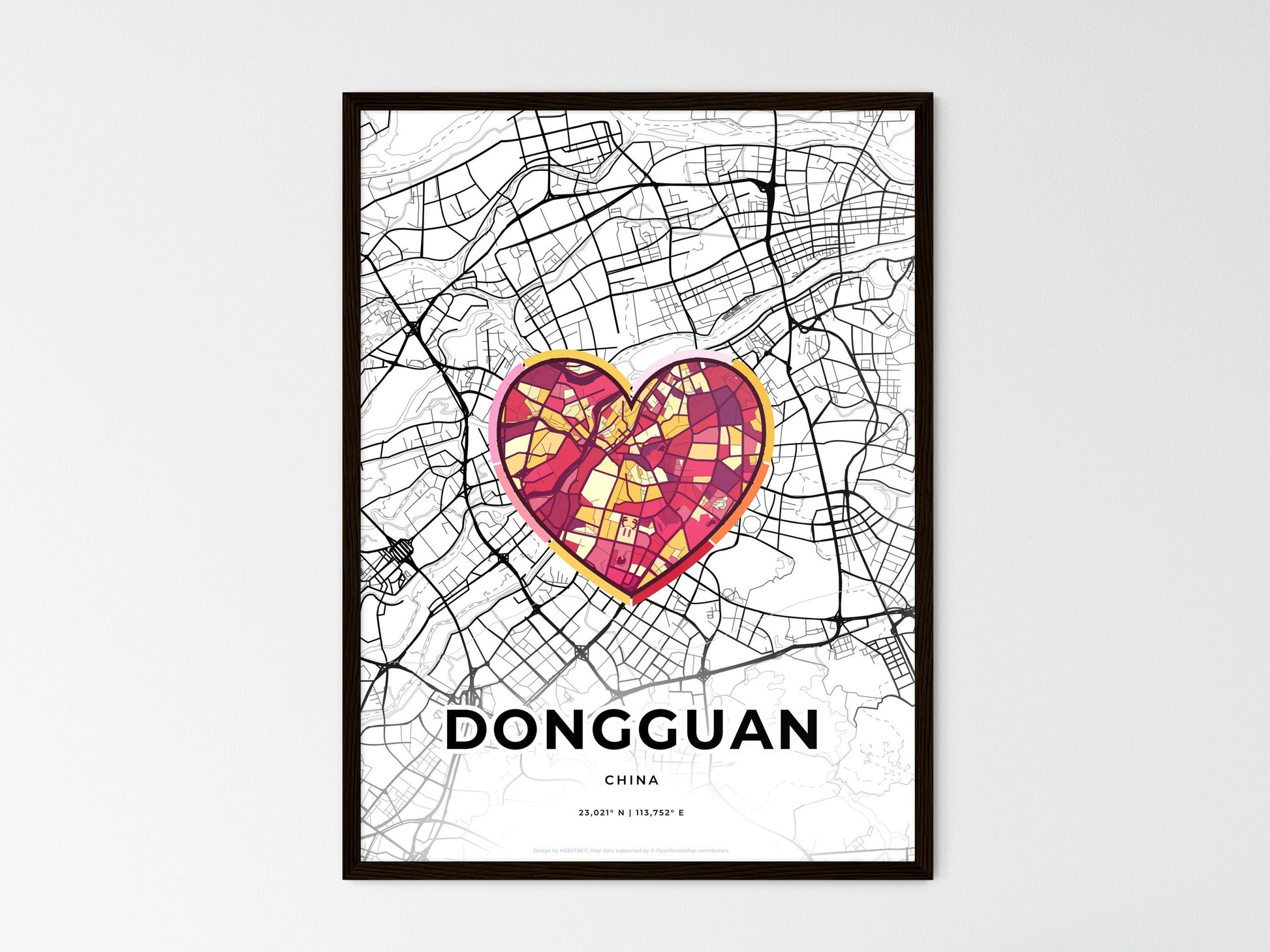 DONGGUAN CHINA minimal art map with a colorful icon. Where it all began, Couple map gift. Style 2