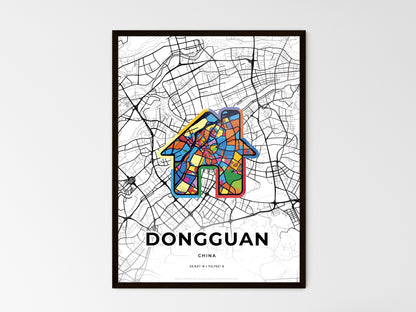 DONGGUAN CHINA minimal art map with a colorful icon. Where it all began, Couple map gift. Style 3