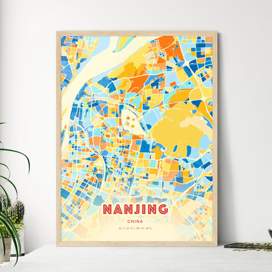 Colorful NANJING CHINA Fine Art Map Blue Orange