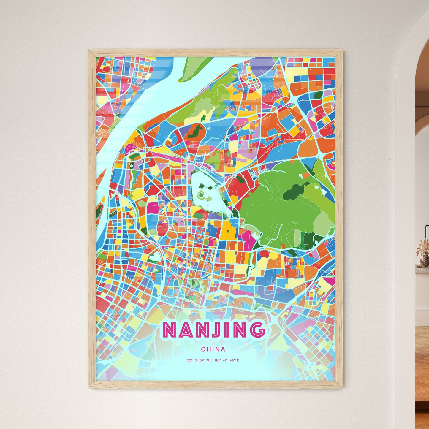 Colorful NANJING CHINA Fine Art Map Crazy Colors