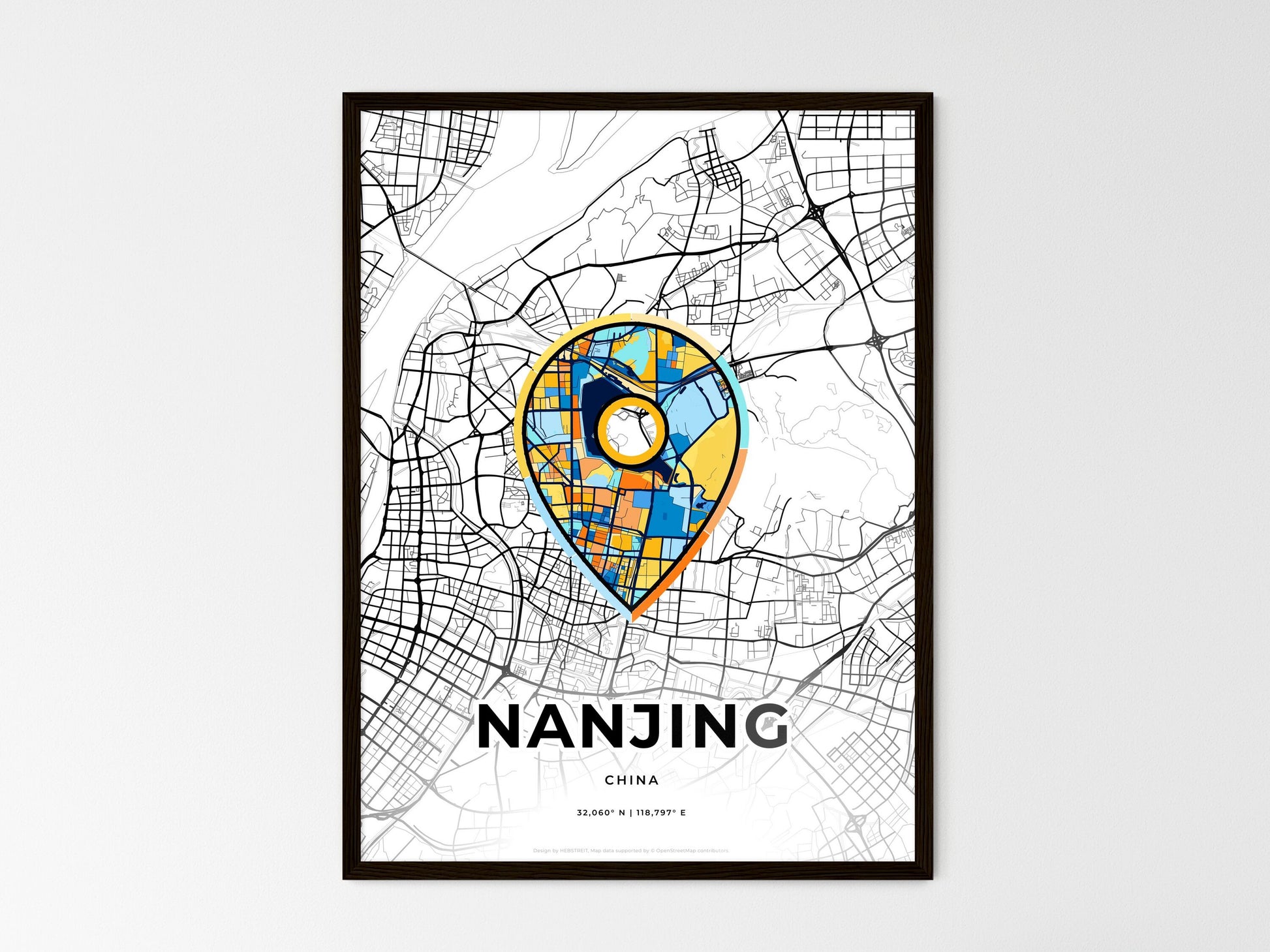 Nanjing China wedding art map with pointer icon