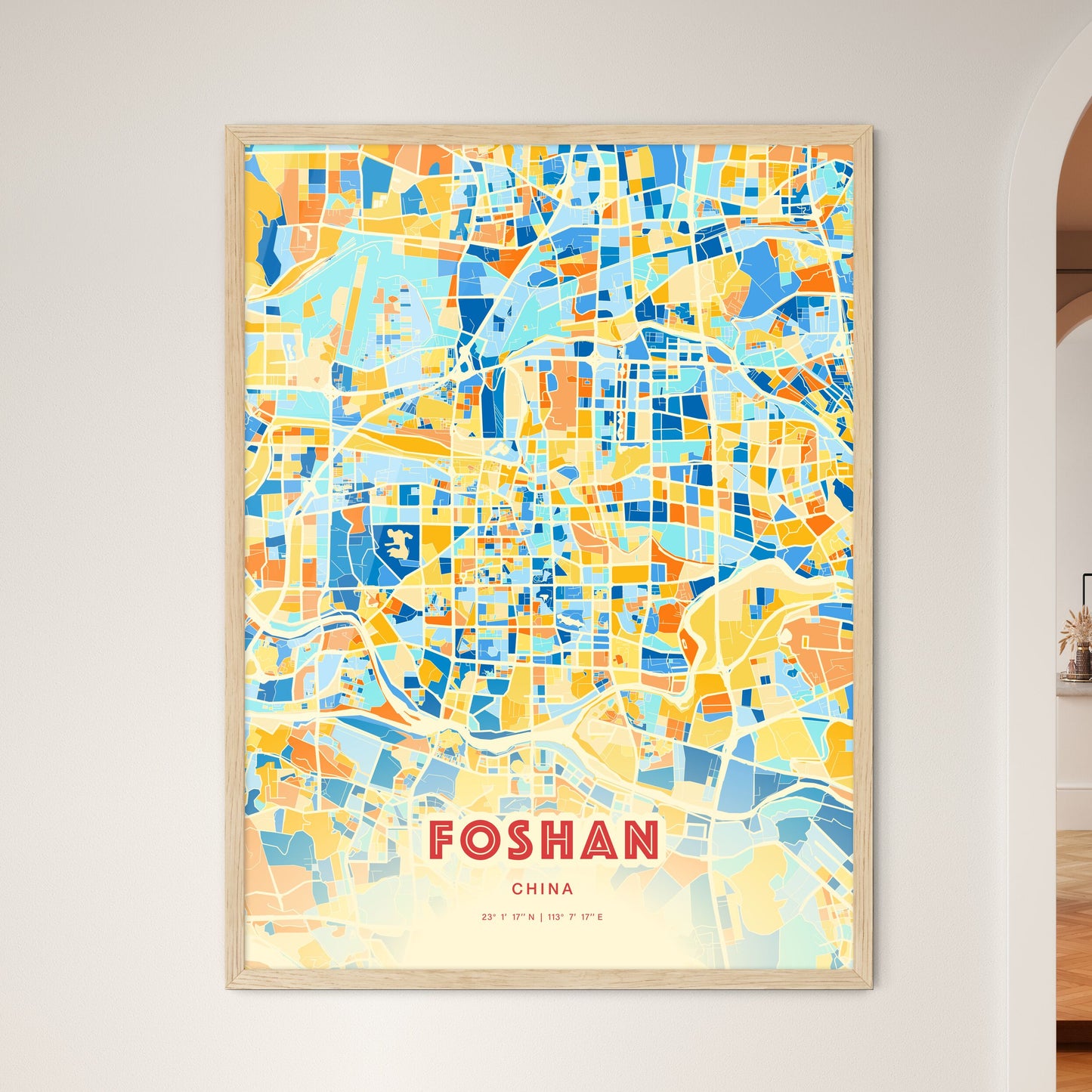 Colorful FOSHAN CHINA Fine Art Map Blue Orange