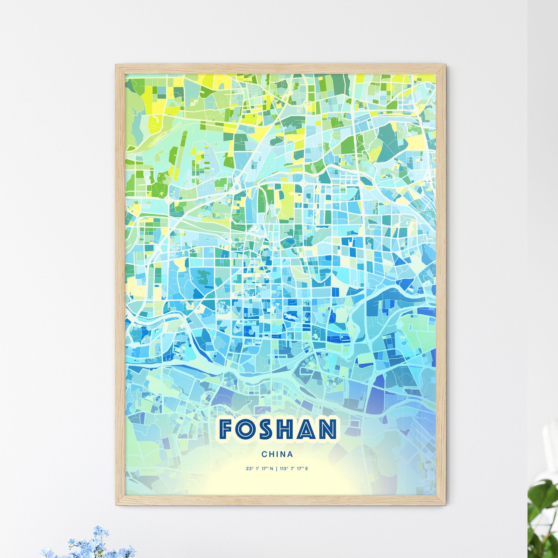 Colorful FOSHAN CHINA Fine Art Map Cool Blue