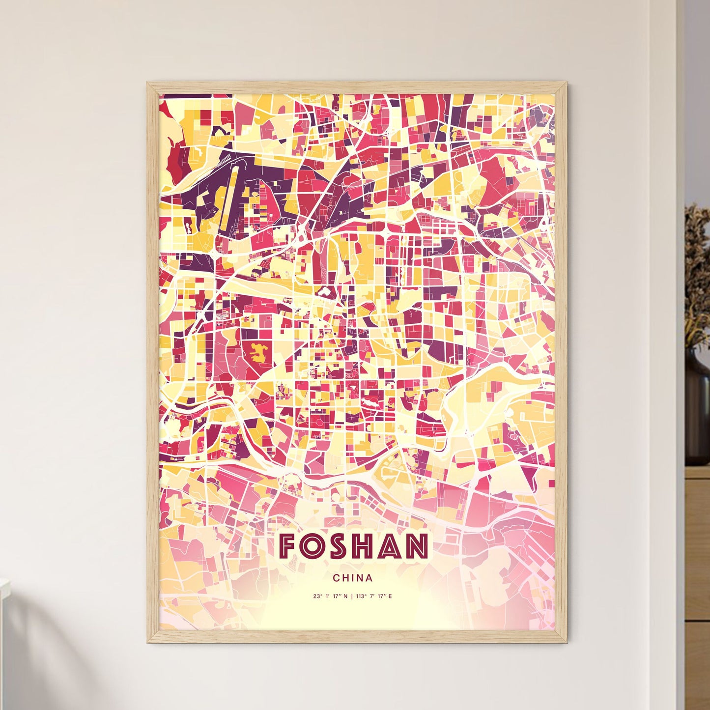 Colorful FOSHAN CHINA Fine Art Map Hot Red