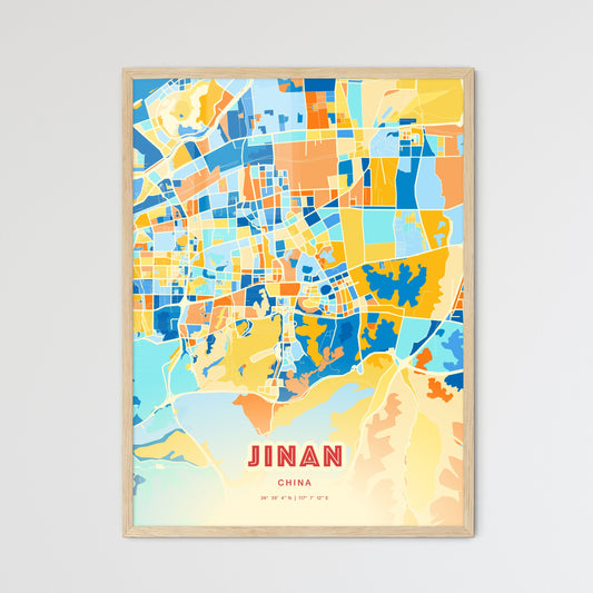 Colorful JINAN CHINA Fine Art Map Blue Orange