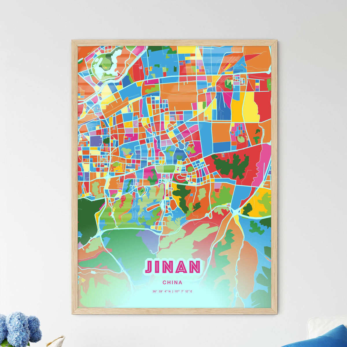 Colorful JINAN CHINA Fine Art Map Crazy Colors