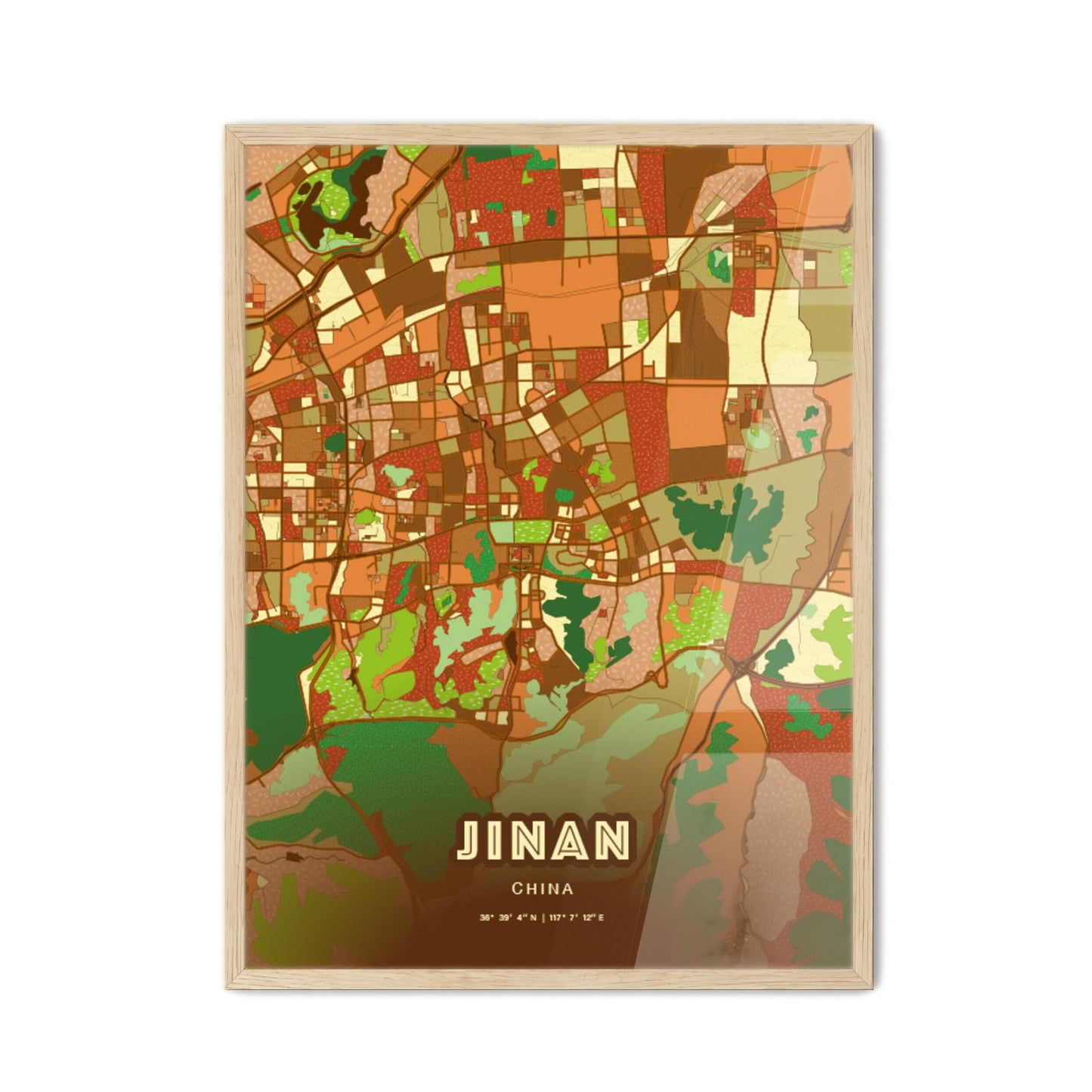 Colorful JINAN CHINA Fine Art Map Farmhouse