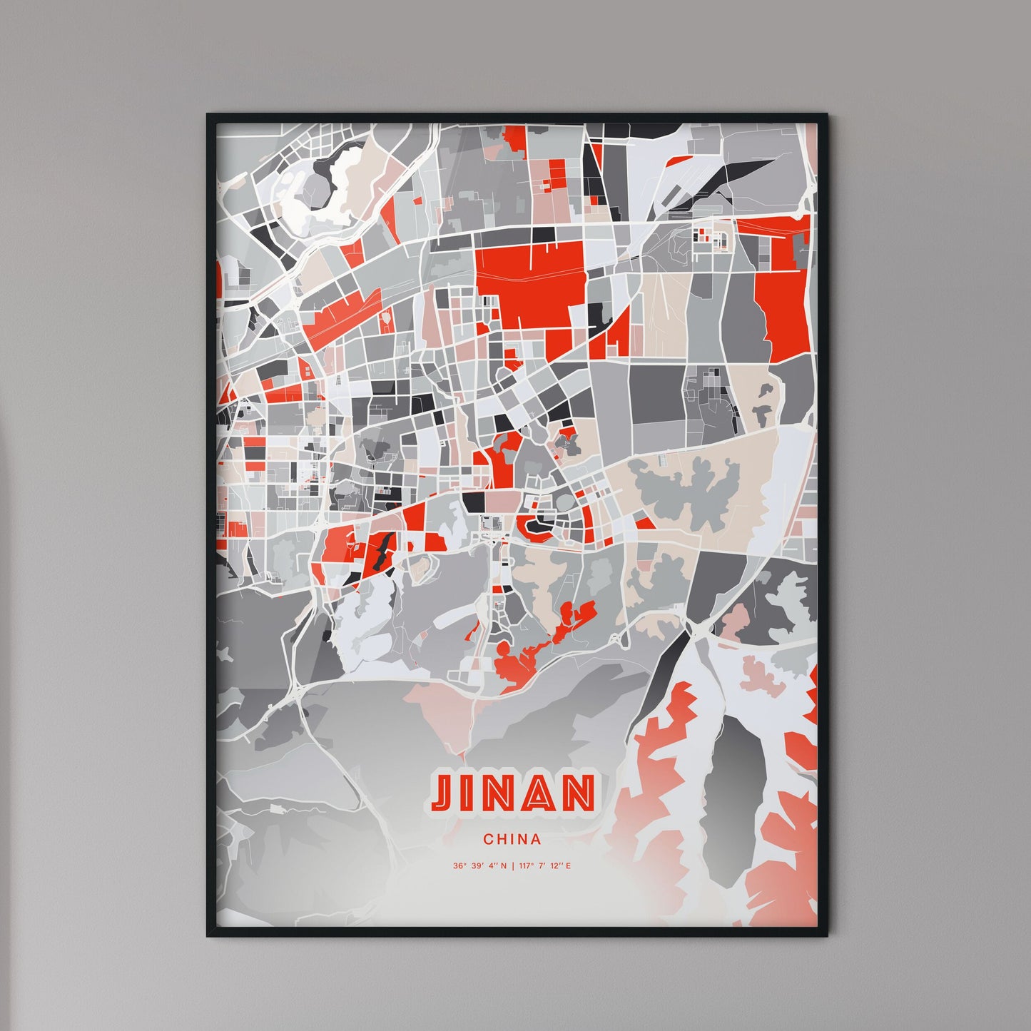 Colorful JINAN CHINA Fine Art Map Modern