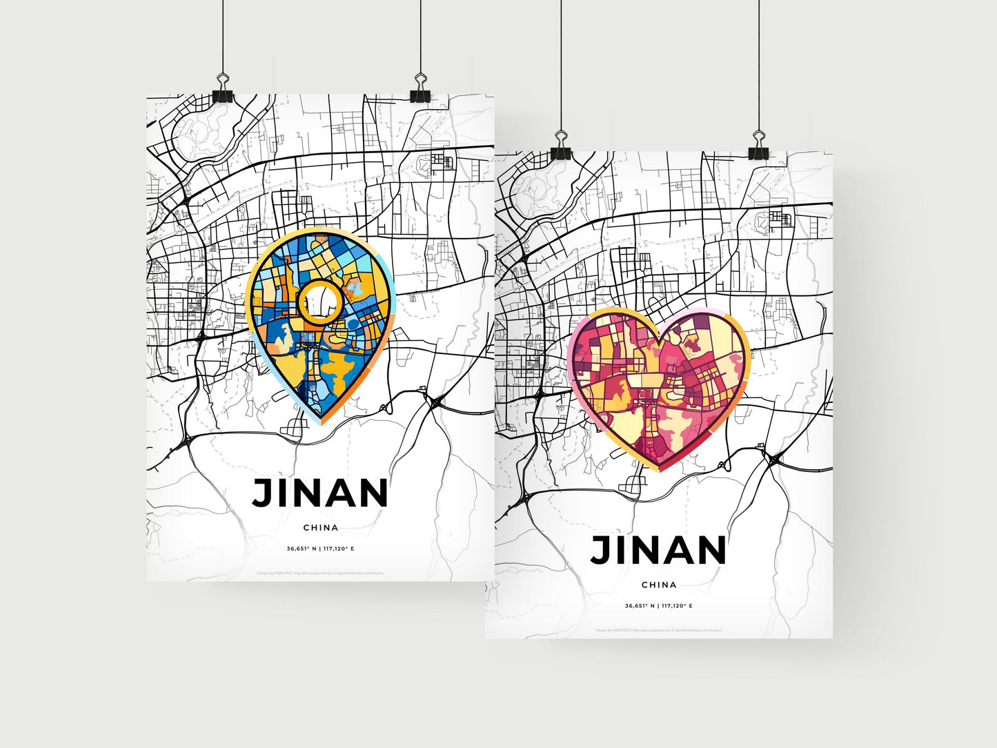 JINAN CHINA minimal art map with a colorful icon. Where it all began, Couple map gift.