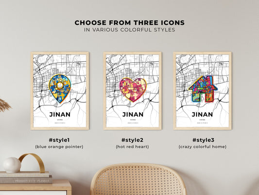 Jinan China maps with colorful icons