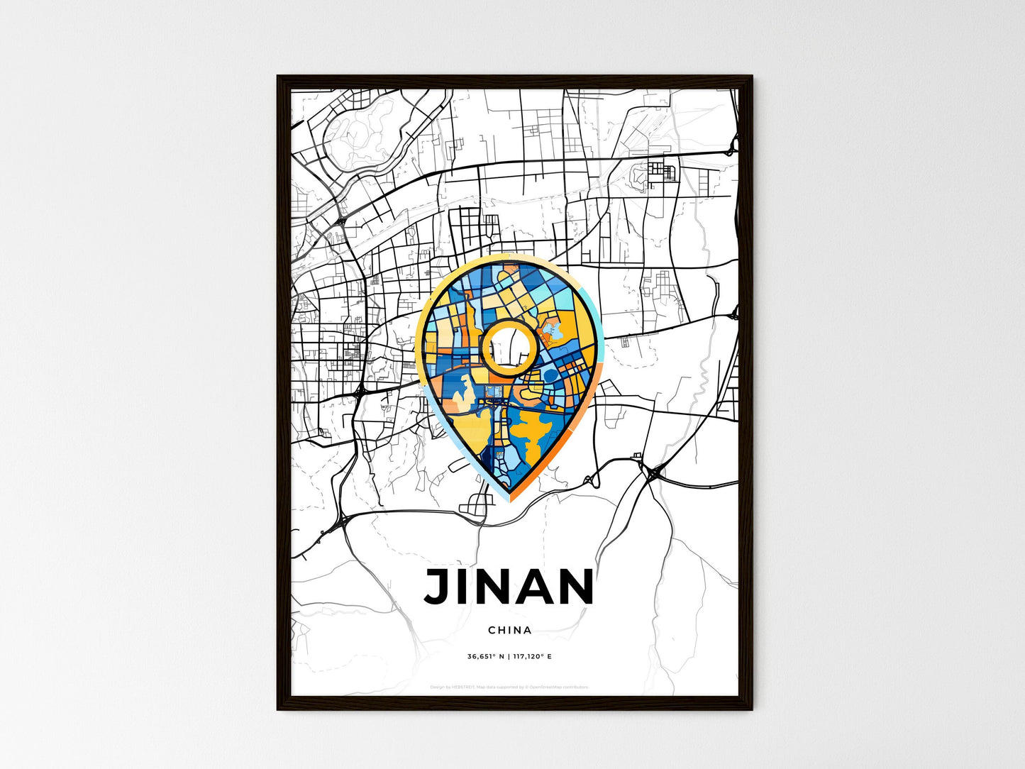 JINAN CHINA minimal art map with a colorful icon. Where it all began, Couple map gift. Style 1