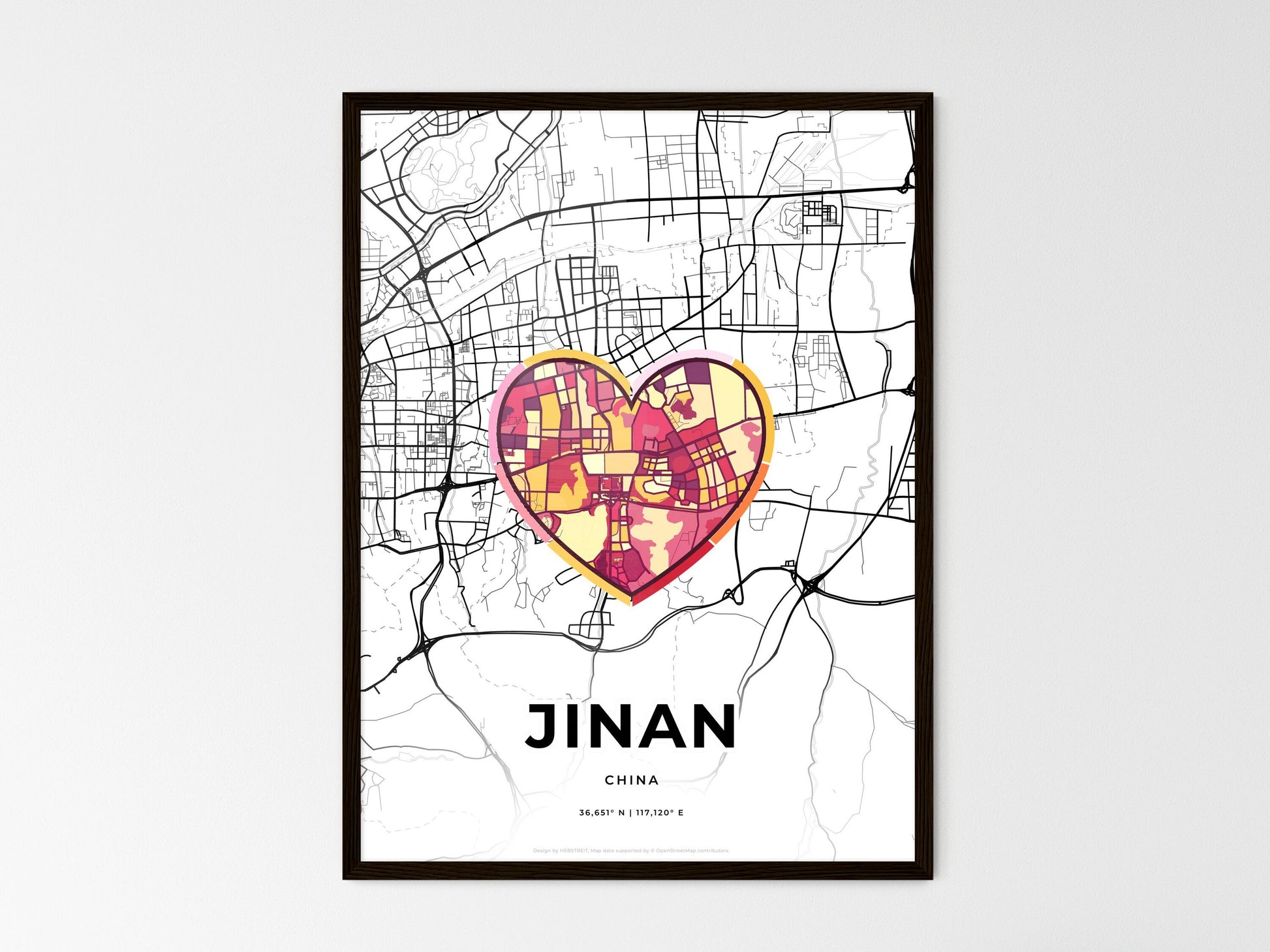JINAN CHINA minimal art map with a colorful icon. Where it all began, Couple map gift. Style 2